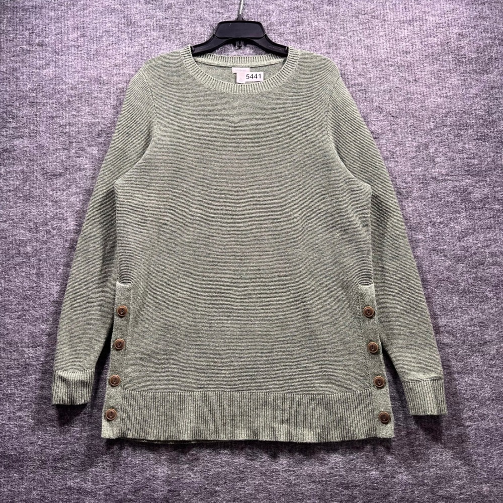 LL Bean Womens Large Sage Green Shaker Stitch Button Side Tunic Sweater